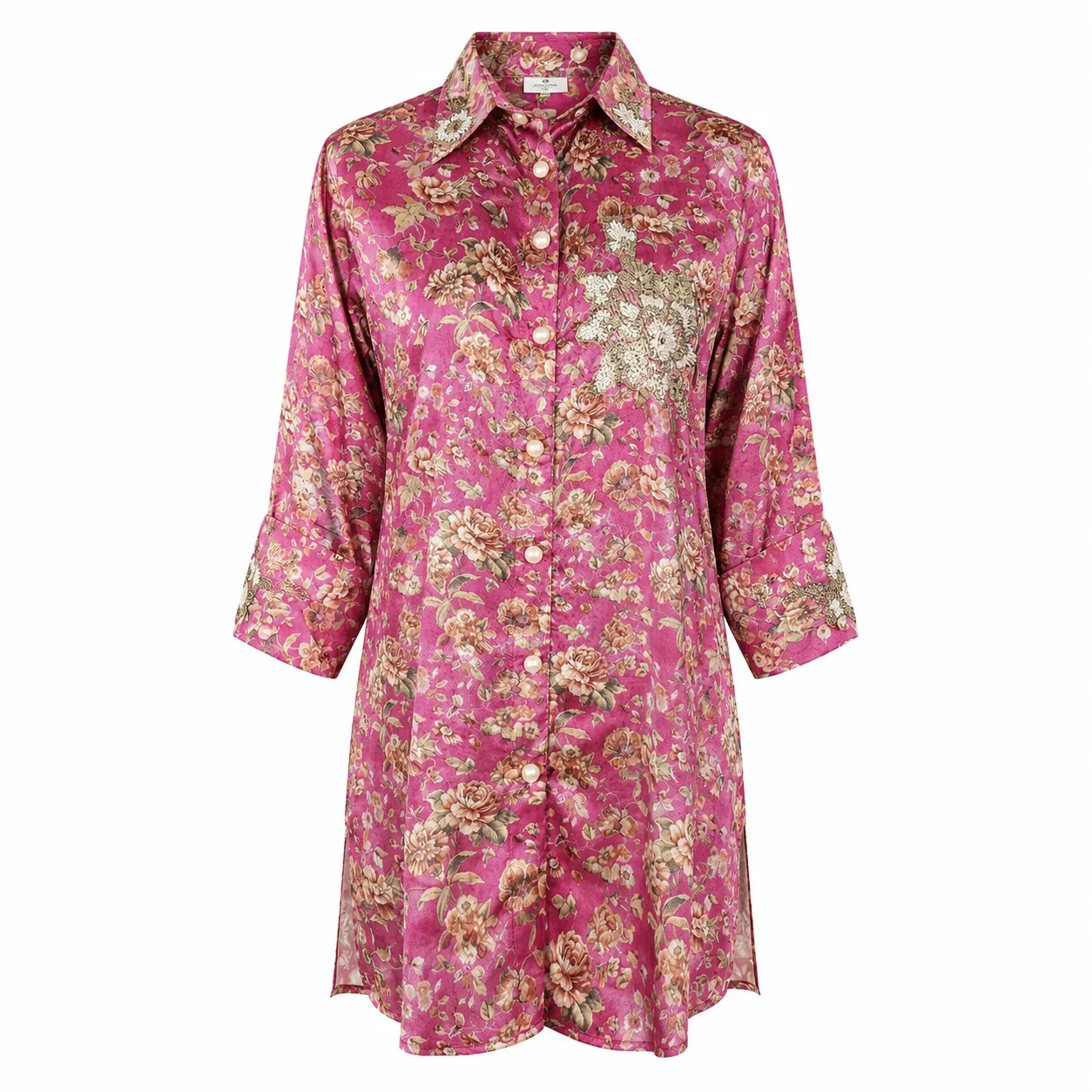 Pink Floral Satin Shirt